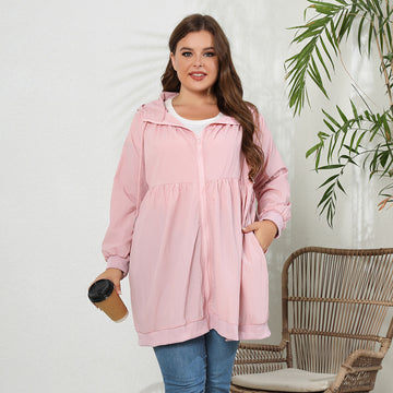Woochic veste grande taille femme à capuche décontractées rose 1XL